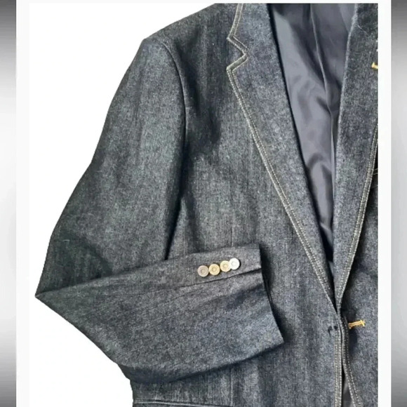 VITTORIO ST ANGELO MENS DENIM JEAN SPORTS BLAZER BLAXK GRAY POCKETS SIZE 44 LONG - Picture 3 of 14